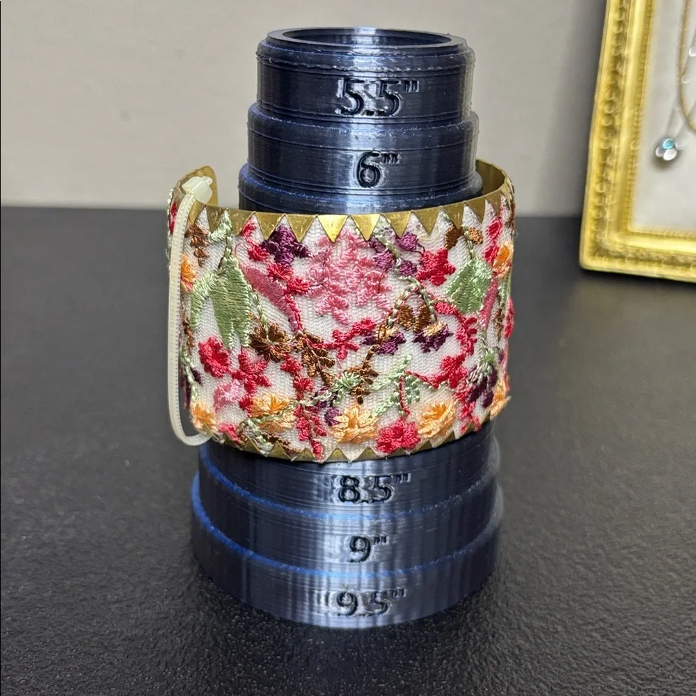 Cottage Floral Embroidered Boho Statement Cuff Bracelet - Picture 5 of 5